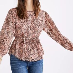 𝅺MADEWELL LADIES LONG SLEEVE DRAWSTRING WAIST TOP- XS